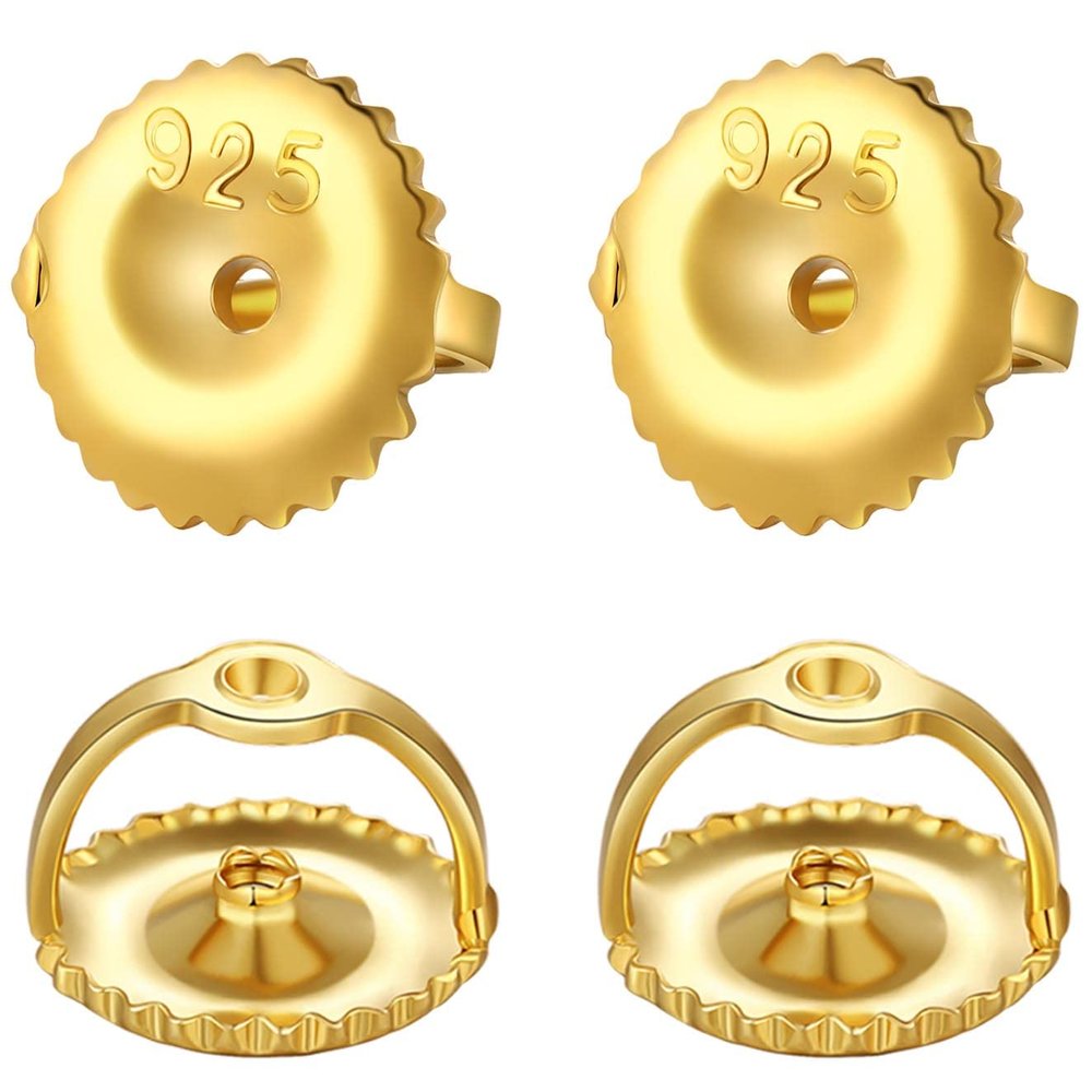 2 Pairs 14k Gold & 925 Sterling Silver Screw Earring Backs Replacements - Secure Hypoallergenic Screw Backs for Earrings - Fit Threaded Post 0.032''
