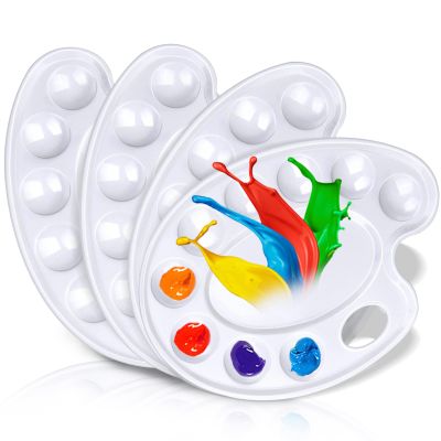 Hulameda Upgrade 4 Pack Paint Tray Palettes with Thumb Hole,Plastic Paint Pallets for Kids or Students to Craft DIY Painting or Have a Birthday Painting Party
