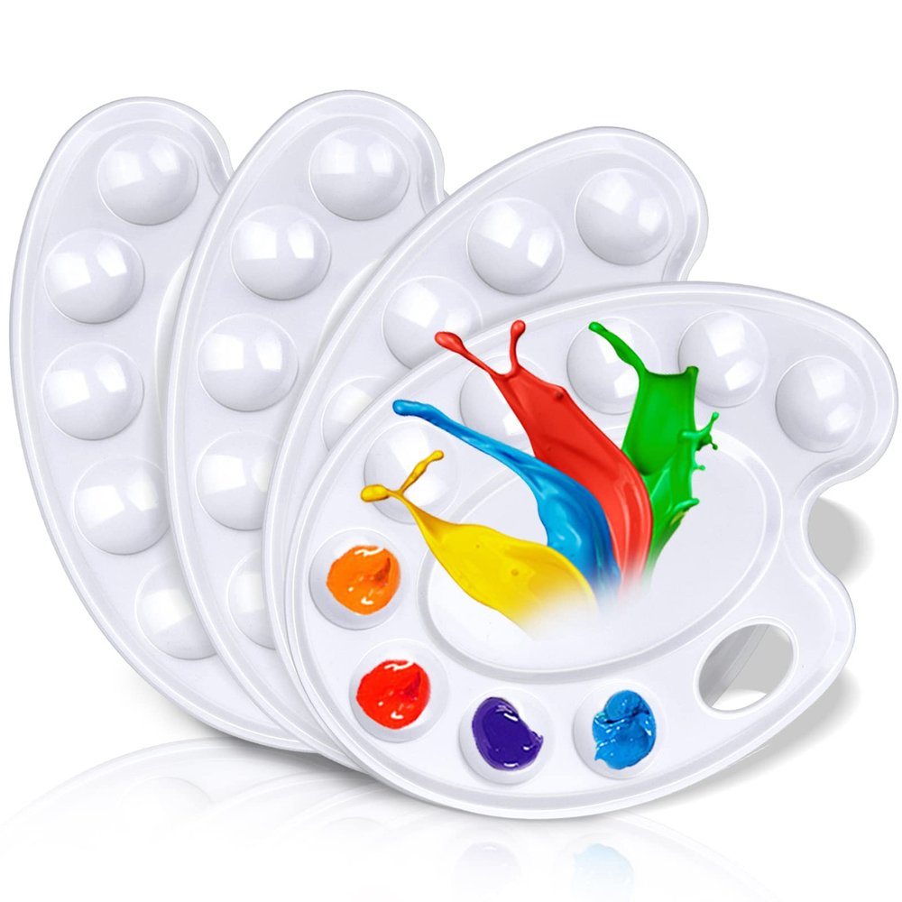 Hulameda Upgrade 4 Pack Paint Tray Palettes with Thumb Hole,Plastic Paint Pallets for Kids or Students to Craft DIY Painting or Have a Birthday Painting Party
