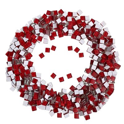 Red Mosaic Tiles for Crafts Bulk 1 Pound Square Shapes 0.4 Inch Stained Glass Pieces for Home Decoration or DIY Coasters Vase Crafts Mosaic Project - 500 Pieces