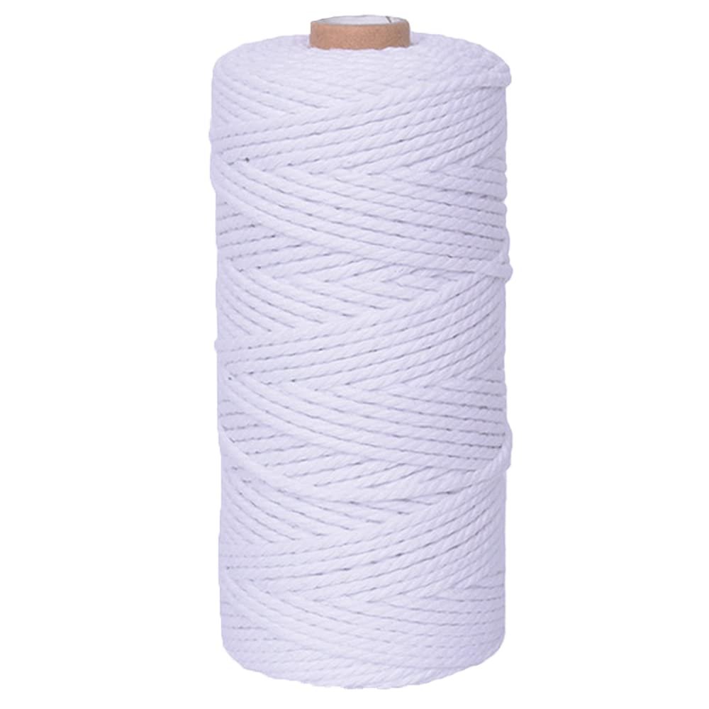 White Macrame Cord Craft Cord Cotton Rope Twisted Macrame Yarn DIY Knitting Plant Hangers Wall Hangings Christmas Wedding Decor 3mm x 328 Feet