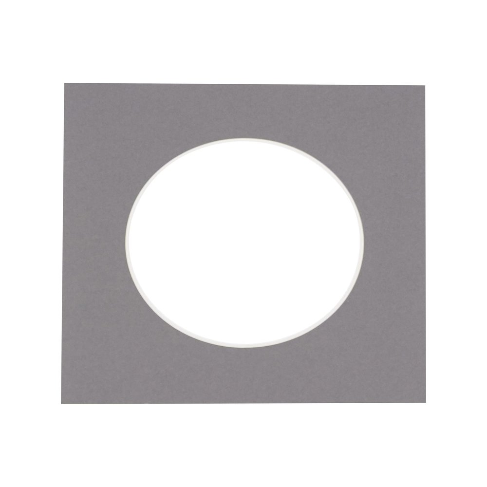 5x5 Mat For 7x7 Frame - Precut Charcoal Grey Circle Shaped Photo Mat Board Opening - Acid Free Matte and Bevel Cut for Family Photos, Pack of 1 Matboard Show Kit With Acid Free Backing & Clear Bag