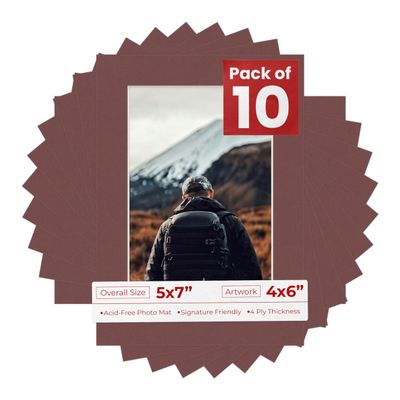 5x7 Mat for 4x6 Photo - Precut Maroon Picture Matboard for Frames Measuring 5 x 7 Inches - Bevel Cut Matte to Display Art 4 x 6 Inches - Acid Free Pack of 10 MATS with Backing Boards & Clear Bags