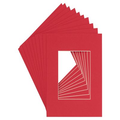 5x5 Mat for 7x7 Frame - Precut Cardinal Red Square Shaped Photo Mat Board Opening - Acid Free Matte and Bevel Cut for Family Photos, Pack of 10 Matboards Show Kit with Acid Free Backings & Clear Bags