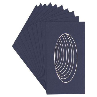 3x5 Mat For 6x7.5 Frame - Precut Navy Oval Shaped Photo Mat Board Opening - Acid Free Matte and Bevel Cut for Family Photos, Pack of 10 Matboards Show Kit With Acid Free Backings & Clear Bags