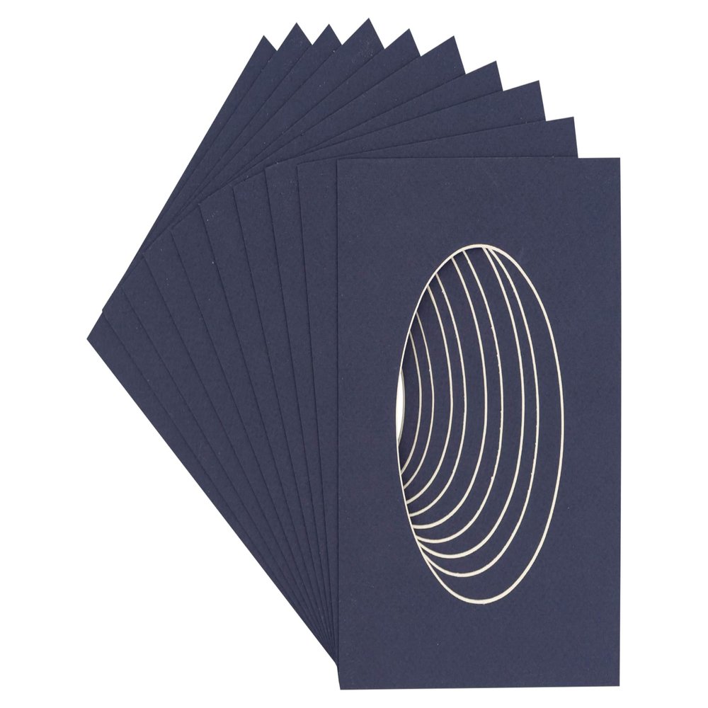 3x5 Mat For 6x7.5 Frame - Precut Navy Oval Shaped Photo Mat Board Opening - Acid Free Matte and Bevel Cut for Family Photos, Pack of 10 Matboards Show Kit With Acid Free Backings & Clear Bags