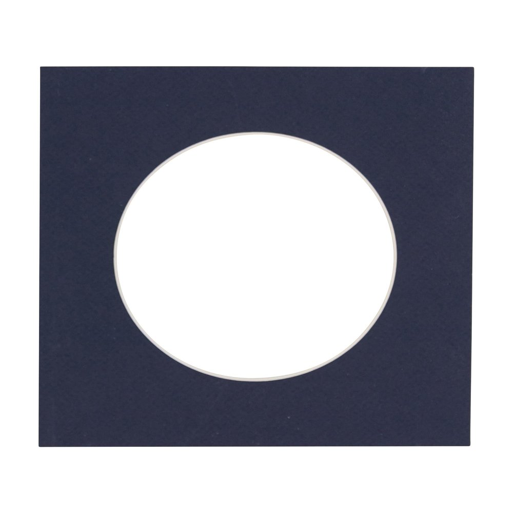 5x5 Mat For 7x7 Frame - Precut Navy Circle Shaped Photo Mat Board Opening - Acid Free Matte and Bevel Cut for Family Photos, Pack of 1 Matboard Show Kit With Acid Free Backing & Clear Bag