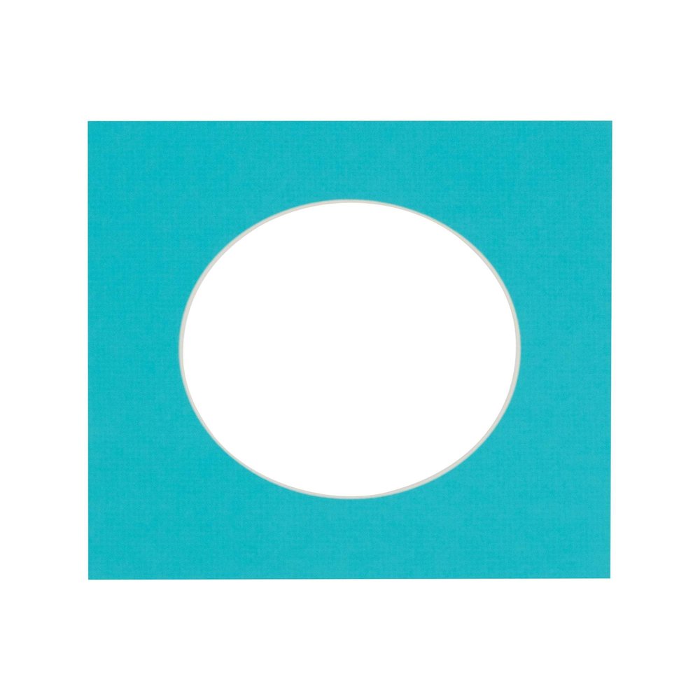 5x5 Mat For 7x7 Frame - Precut Aquamarine Blue Circle Shaped Photo Mat Board Opening - Acid Free Matte and Bevel Cut for Family Photos, Pack of 1 Matboard Show Kit With Acid Free Backing & Clear Bag