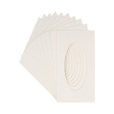3x5 Mat For 6x7.5 Frame - Precut Oyster Shell White Oval Shaped Photo Mat Board Opening - Acid Free Matte Bevel Cut for Family Photos, Pack of 25 Matboards Kit With Acid Free Backings & Clear Bags