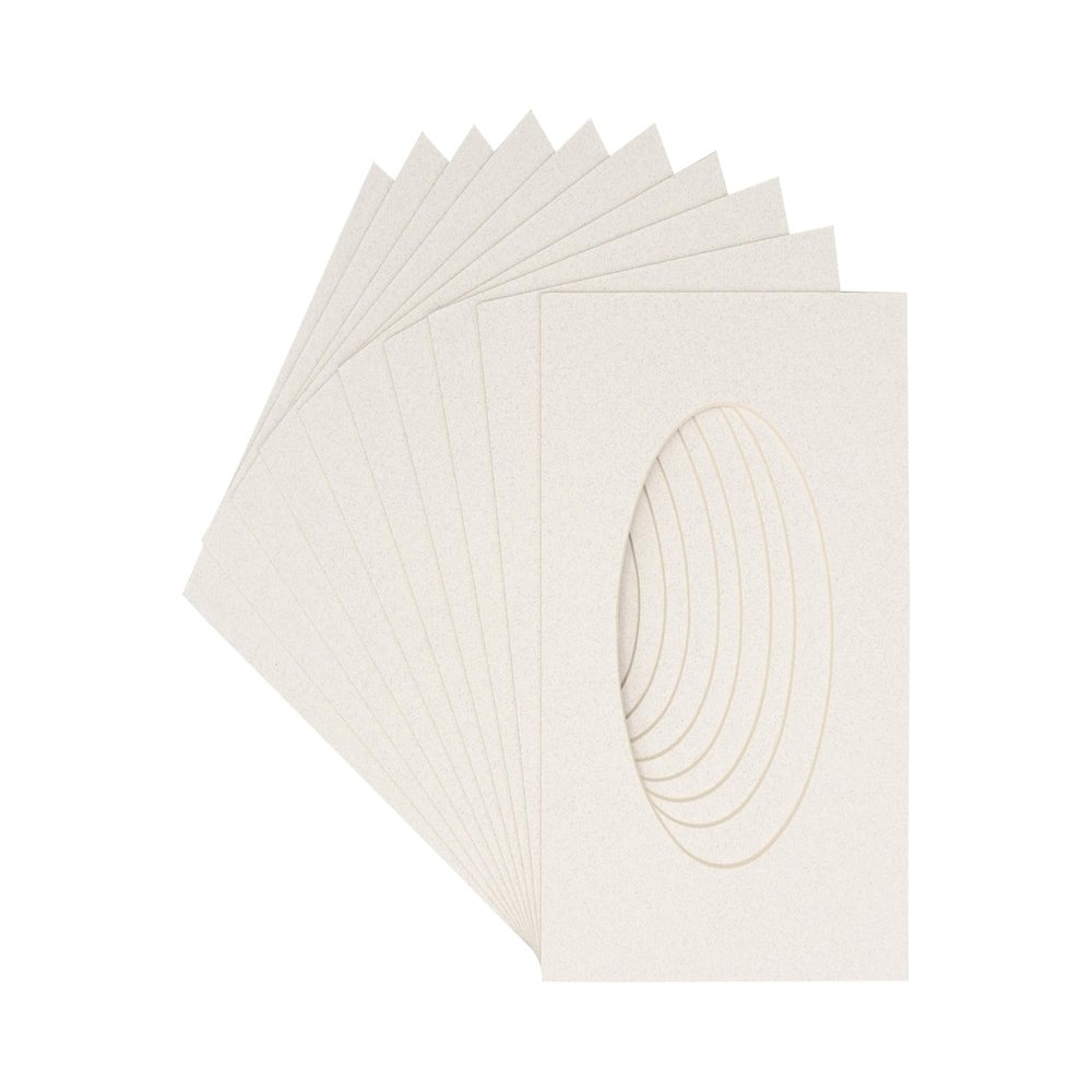 3x5 Mat For 6x7.5 Frame - Precut Oyster Shell White Oval Shaped Photo Mat Board Opening - Acid Free Matte Bevel Cut for Family Photos, Pack of 25 Matboards Kit With Acid Free Backings & Clear Bags