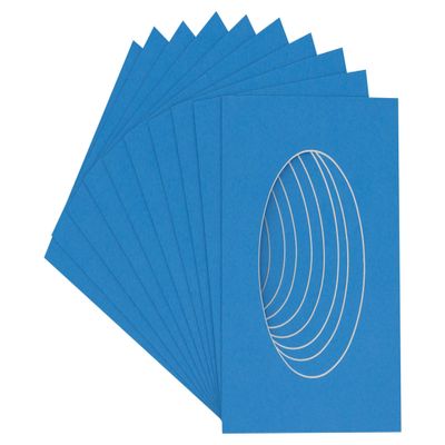 3x5 Mat For 6x7.5 Frame - Precut Bay Blue Oval Shaped Photo Mat Board Opening - Acid Free Matte and Bevel Cut for Family Photos, Pack of 25 Matboards Show Kit With Acid Free Backings & Clear Bags
