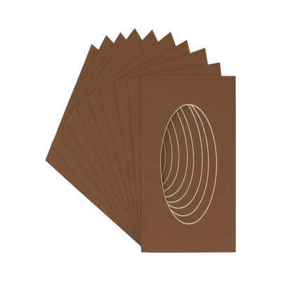 3x5 Mat For 6x7.5 Frame - Precut Aged Oak Brown Oval Shaped Photo Mat Board Opening - Acid Free Matte Bevel Cut for Family Photos, Pack of 25 Matboards Show Kit With Acid Free Backings & Clear Bags