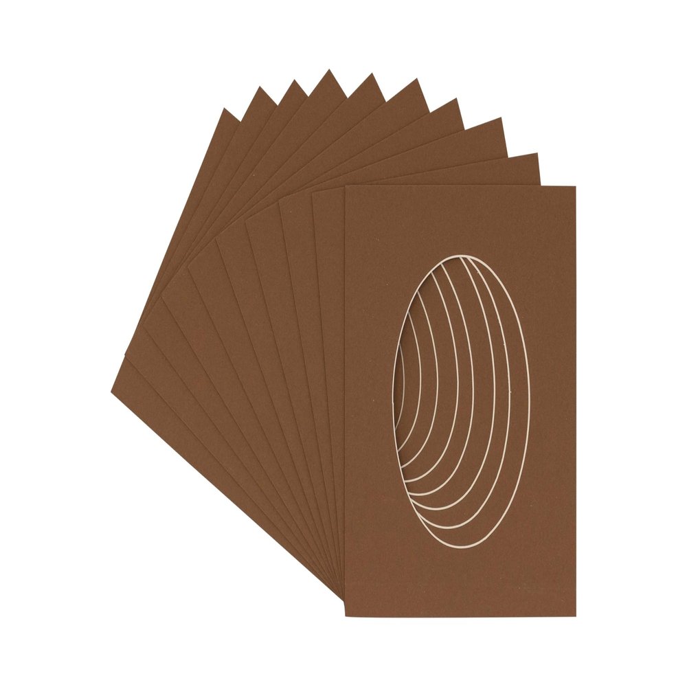 3x5 Mat For 6x7.5 Frame - Precut Aged Oak Brown Oval Shaped Photo Mat Board Opening - Acid Free Matte Bevel Cut for Family Photos, Pack of 25 Matboards Show Kit With Acid Free Backings & Clear Bags