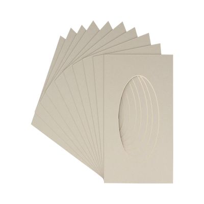 3x5 Mat For 6x7.5 Frame - Precut Grey Oval Shaped Photo Mat Board Opening - Acid Free Matte and Bevel Cut for Family Photos, Pack of 10 Matboards Show Kit With Acid Free Backings & Clear Bags