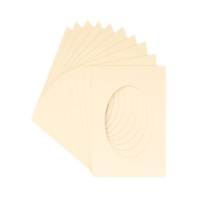 5x5 Mat For 7x7 Frame - Precut Cream Circle Shaped Photo Mat Board Opening - Acid Free Matte and Bevel Cut for Family Photos, Pack of 10 Matboards Show Kit With Acid Free Backings & Clear Bags