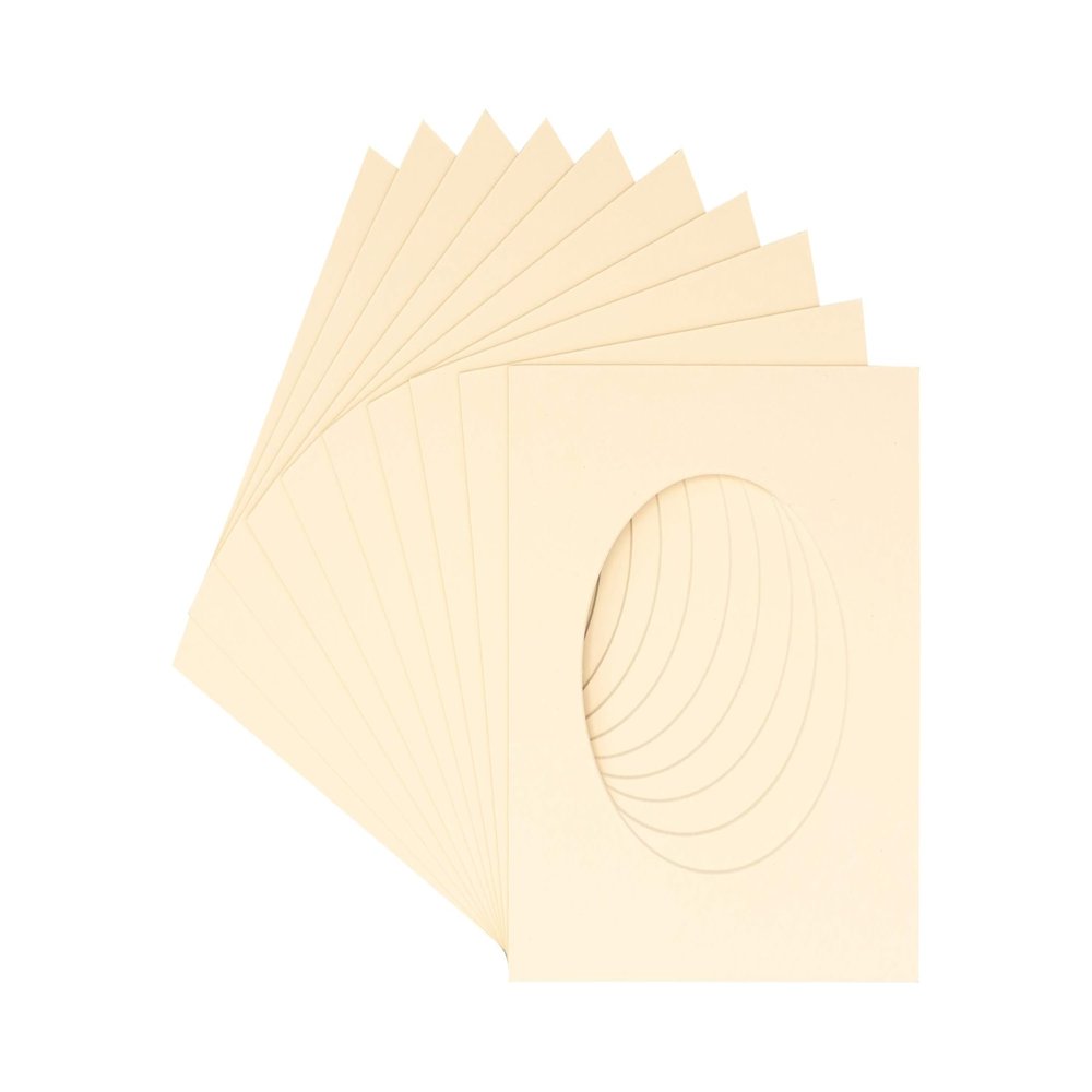 5x5 Mat For 7x7 Frame - Precut Cream Circle Shaped Photo Mat Board Opening - Acid Free Matte and Bevel Cut for Family Photos, Pack of 10 Matboards Show Kit With Acid Free Backings & Clear Bags