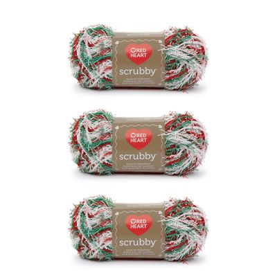 Red Heart Scrubby Jolly Yarn - 3 Pack of 85g/3oz - Polyester - 4 Medium (Worsted) - 78 Yards - Knitting/Crochet