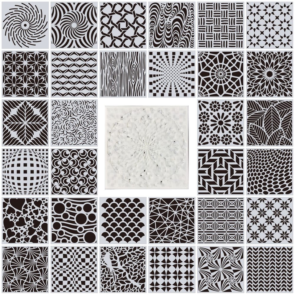 32 Pack Geometric Stencils 6 x 6 Inch Painting Templates for Scrapbooking Cookie Tile Furniture Wall Floor Decor Craft Drawing Tracing DIY Art Supplies