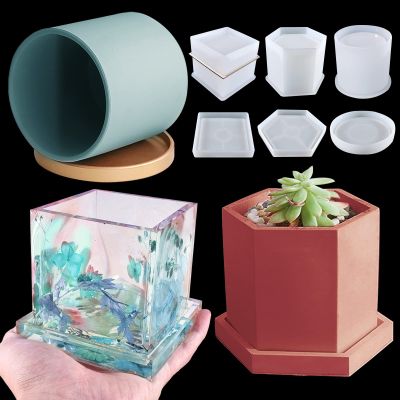 3 Sets Large Silicone Plant Molds, Container Coaster Resin Concrete Mold, Cylinder Cube Hexagon Silicone Mold for Candle Vessel Succulent Planter Pot Pen Holder Jar, Handmade Crafts Supplies