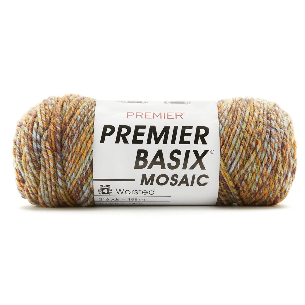 Premier Yarns Basix Mosaic Yarn, Ideal Yarn for Knitting and Crocheting, Made of Acrylic, Medium-Weight, Machine-Washable, Grapevine, 4.32 oz, 216 yards