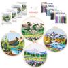 Harimau Adult Beginner Embroidery Starter Kit Natural Landscape Patterns, Complete Set with 4 Patterns, 2 Hoops, Needles, Scissors, Instruction Guide & Stitching Video Tutorials view 1