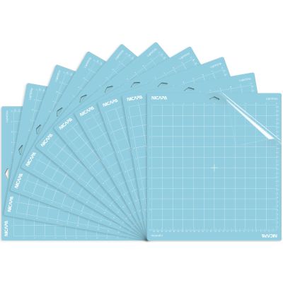 NICAPA Light Grip Cutting Mat (12x12 inch, 10 Pack) - Light Adhesive Sticky Blue Quilting Replacement Cut Mats