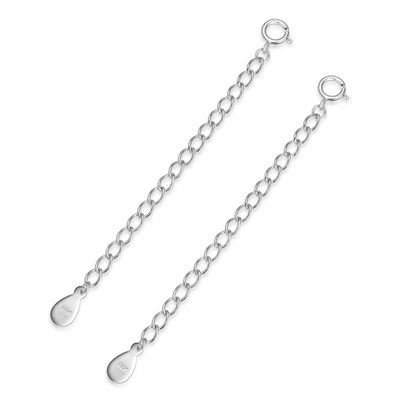 2pcs Adabele Authentic 925 Sterling Silver Cable Chain Extender Clasp Strong Removable Adjustable 2 inch Extension Tarnish Resistant White Gold for Necklace Bracelet Anklet Jewelry Making SS310-2