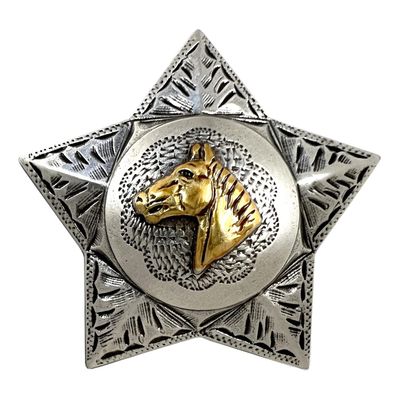 Cowboy Craft Saddle Headstall Belt Tack Horse Head Engraved Star Concho Screwback Star Conchos - Pack of 5 pcs (Antique Gold, 1-1/4")
