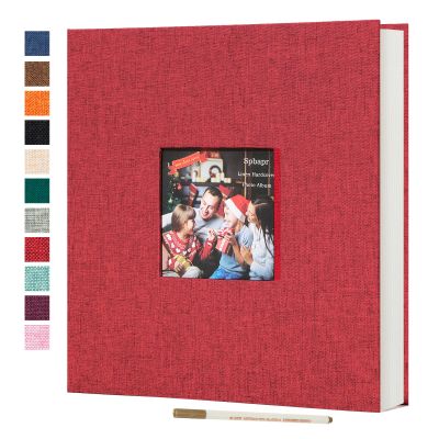 Spbapr Large Photo Album Self Adhesive 60 Pages Linen cover DIY Magnetic Scrapbook album with A Metal Pen Hold 3x5 4x6 5x7 6x8 8x10 Pictures Red