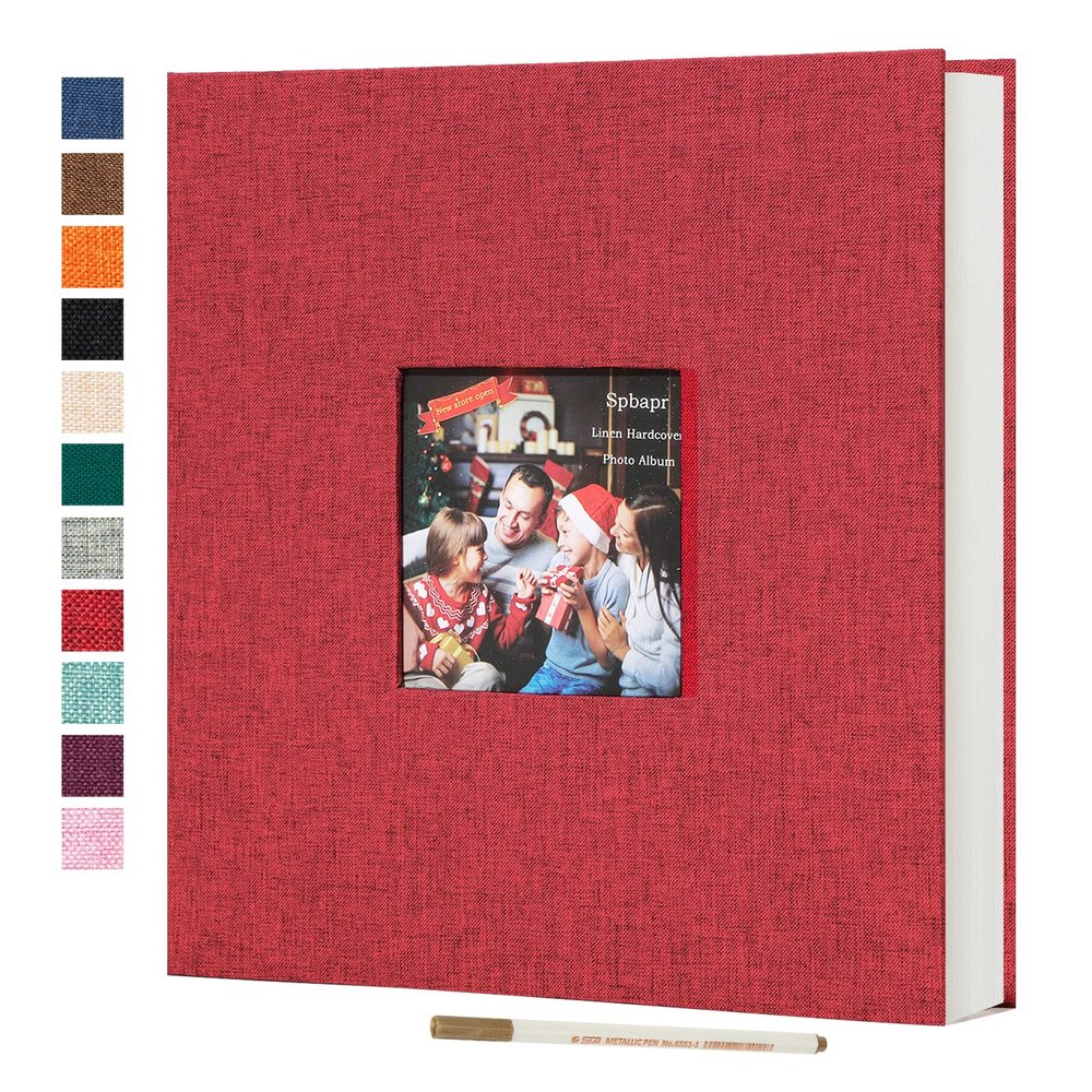 Spbapr Large Photo Album Self Adhesive 60 Pages Linen cover DIY Magnetic Scrapbook album with A Metal Pen Hold 3x5 4x6 5x7 6x8 8x10 Pictures Red