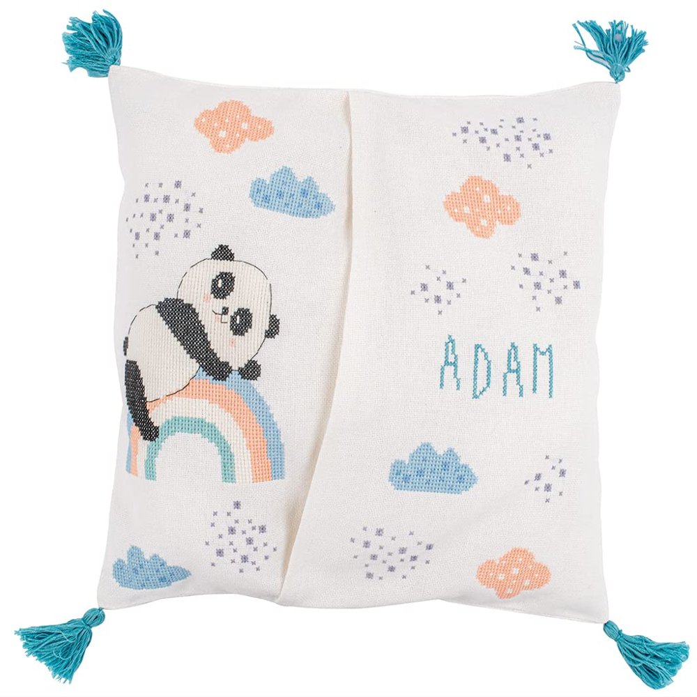Vervaco Counted Cross Stitch Kit 12"X12"-Panda On Rainbow Pajama Bag (27 Count) -V0196349