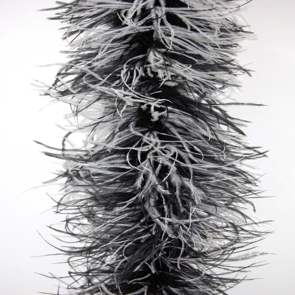 FeatherStore Exquisite 4 Ply Ostrich Feather Boa - 72" Long, 6-9" Wide, Luxurious Marabou Interior, Perfect for Halloween Costumes, Theater, Parties, and DIY Crafts - 100% Real Feathers - Black/White