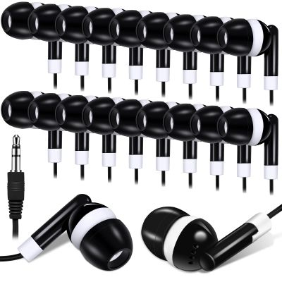 Konohan 100 Pcs Bulk Earbuds with Wire Basic Headphones in Ear for Libraries Laptop, No Microphone 3.5 mm Jack Earbuds Dot Headphones, Individually Bagged (Black)