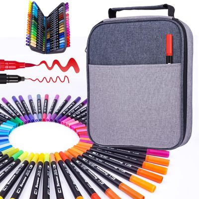 Swemos Markers for Adult Coloring Book, 72 Colors Art Markers Set Dual Tip Brush Pen, Coloring Markers Fine Point Artist Drawing Paintings Diaries Journaling Art projects Art Supplies with Case