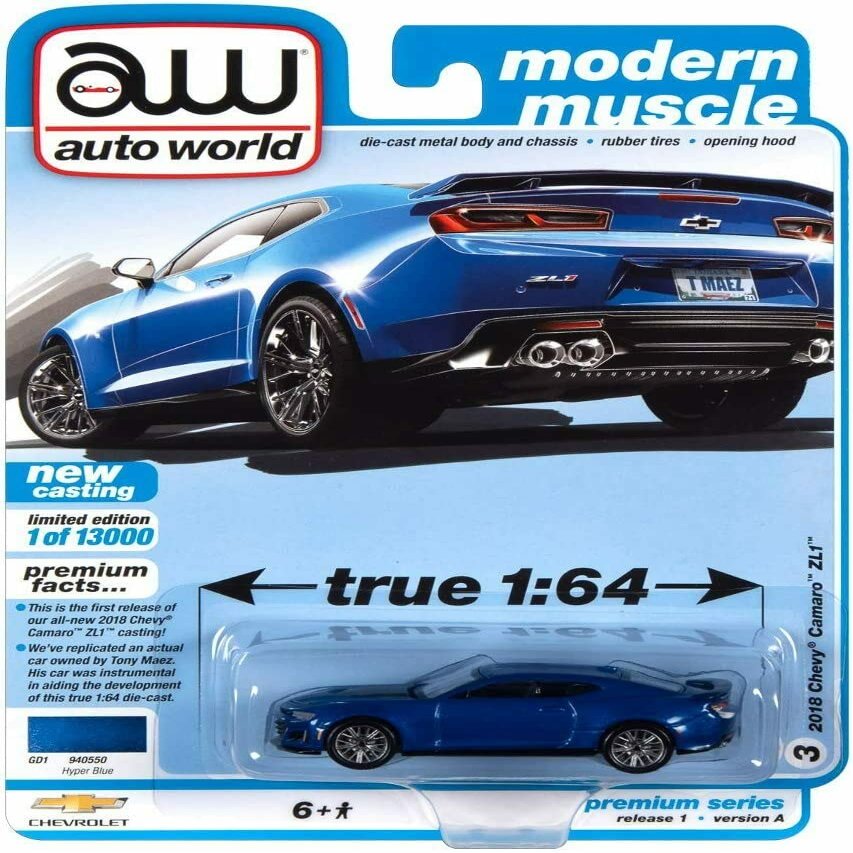 Auto-World Modern Muscle 2018 Chevy Camaro ZL1 (Blue), Release 1