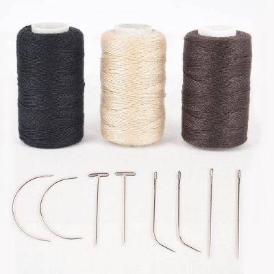 High Strength Polyester Thread for Drapery, Beading, Purses, Leather, Hair Weaving Threads and Needle for Hair Extensions, Wig DIY (Black-Brown-Blonde