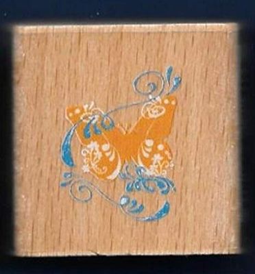 Wooden Mount Rubber Stamp for Card Making Butterfly Paisley Swirl Insect Design