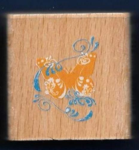 Wooden Mount Rubber Stamp for Card Making Butterfly Paisley Swirl Insect Design