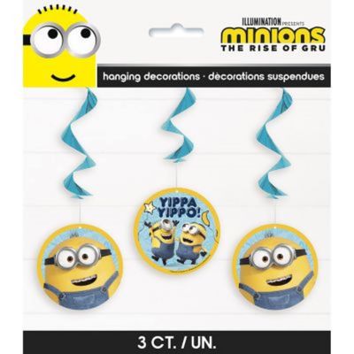 Minions Cardstock Hanging Swirls - 30.25" | Yellow | Pack of 3