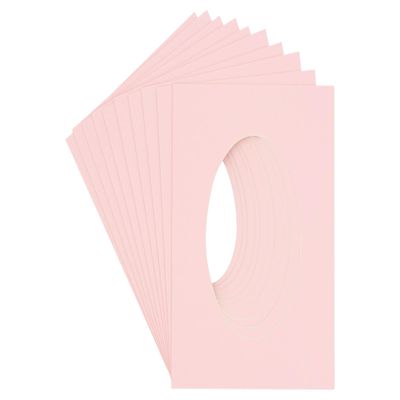 3x5 Mat For 6x7.5 Frame - Precut Soft Pink Oval Shaped Photo Mat Board Opening - Acid Free Matte and Bevel Cut for Family Photos, Pack of 25 Matboards Show Kit With Acid Free Backings & Clear Bags