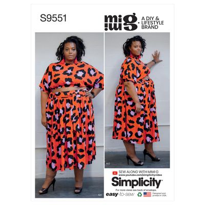 Simplicity Misses' Pullover Top, Shorts and Skirt by Mimi G Sewing Pattern Kit, Code S9551, Sizes 18W-20W-22W-24W-26W, Multicolor