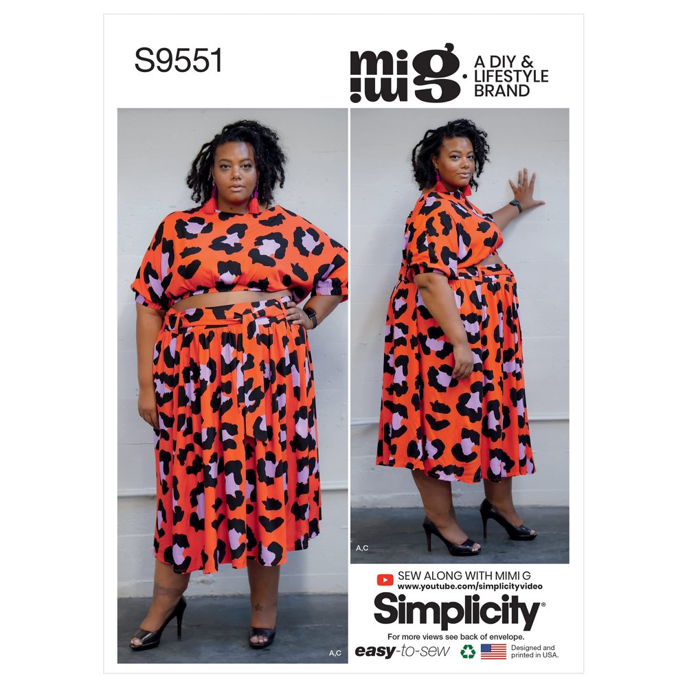 Simplicity Misses' Pullover Top, Shorts and Skirt by Mimi G Sewing Pattern Kit, Code S9551, Sizes 18W-20W-22W-24W-26W, Multicolor