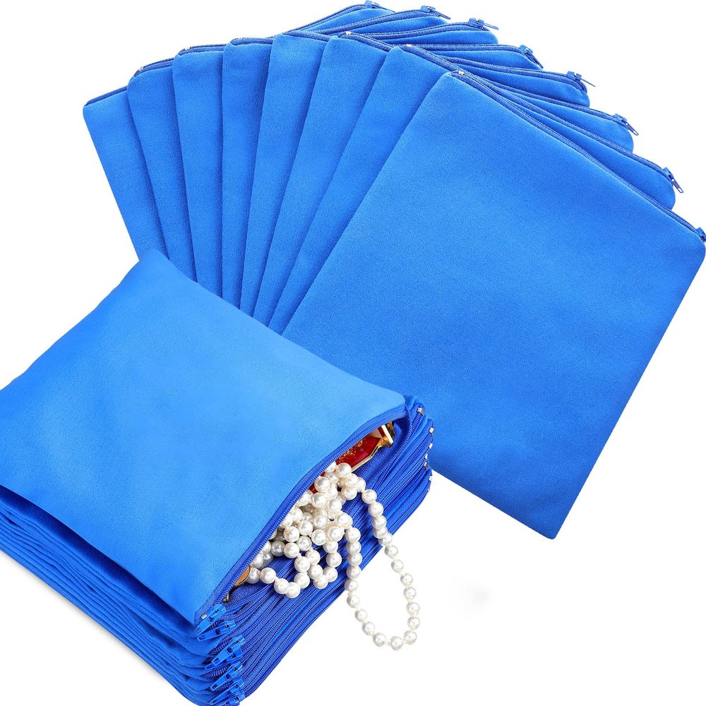 Sanwuta 8 Pcs Zippered Silver Storage Bags Anti Tarnish Silver Pouches Keeper Jewelry Storage Protector Bags(7.9 x 7.9 Inch,Navy Blue)