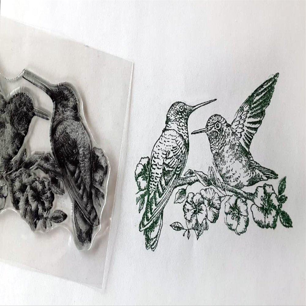 Birds on Floral Branch - Clear UN Mounted- Rubber Stamp