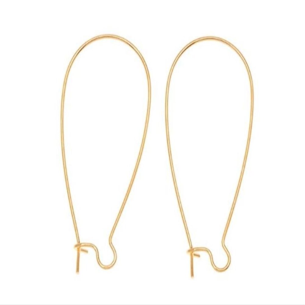 100pcs Adabele Hypoallergenic Tarnish Resistant Earring Hooks Kidney Ear Wire 36mm Long 18K Yellow Gold Plated Brass for DIY Craft Earrings Jewelry Making BF184-36