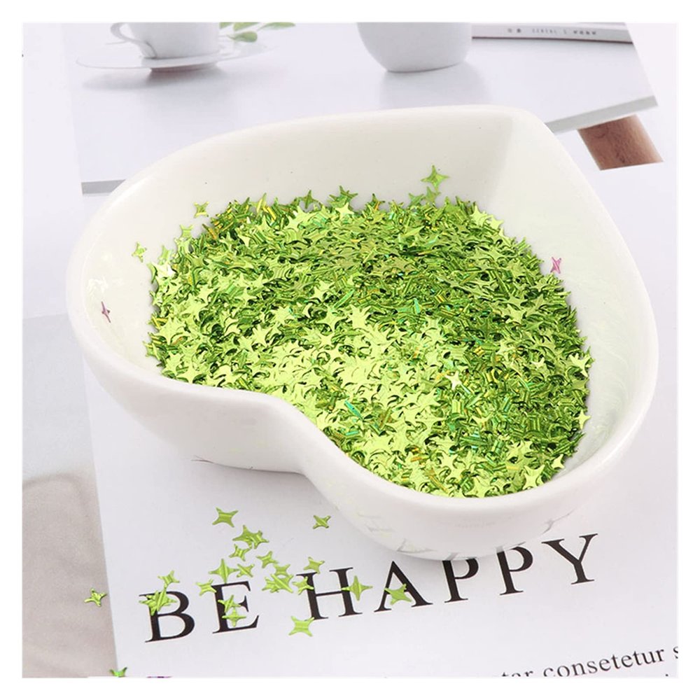 HANRUO 10g Ultrathin Mix 2.5mm 4mm Star Sequins Nail Glitter Paillettes Silver PET Sequin Nails Manicure Material (Color : 6 Light Green, Size : Mix 2.5-4mm)