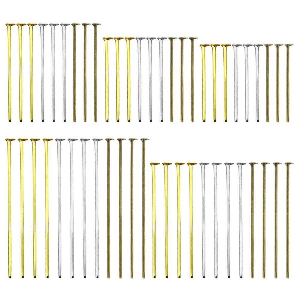 1500pcs Assorted Head Pins Set for Jewelry Making,Flat Head Pins Beading Pin Jewelry Heads Pin Kit Eye Pins Supplies for Beading DIY Craft,18/20/24/30/35mm(Silver,Gold,Ancient Cyan)