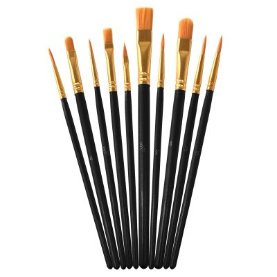 10 Pack Nylon Hair Paint Brushes Set for Acrylic, Watercolor and Oil Painting - Black Craft Brushes