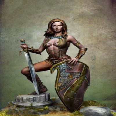 LIANGFANG 1/24 75Mm Fantasy Woman Warrior Soldier with Shield Resin Kit DIY Toys Resin Model Unassembled Unpainted