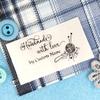 100pcs Custom Fabric Clothing Label Personalized Sewing tag Handmade with Love Ball of Yarn Design White Silky Satin Flat Sewing end fold Label sew in tag view 1